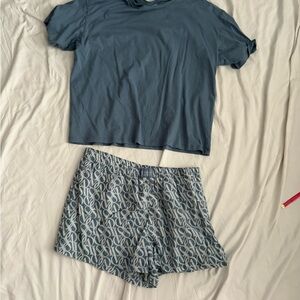 Victoria’s Secret Pajama Set Blue Logo Print – Size Large
